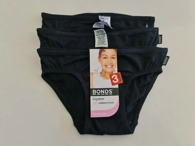 Bonds Girls 3 Pack Hipster Bikini Brief Underwear sizes 2 3 Colour Black