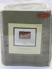WOOLRICH 100% Cotton Premium Weight Flannel Sheet Set KING OLIVE W/RED PLAID