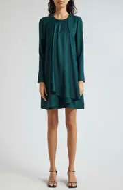 Emporio Armani Ruffle Long Sleeve Crepe Shift Dress