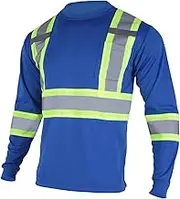 VENDACE Men's High Vis Safety Work T Shirt ANSI Class 2 Reflective Long Sleeve Shirt with Pocket