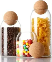 3Pcs Set Glass Storage Jar with Ball Cork Lid Glass Canisters 500/800/1200ML