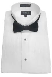 Mens Wing collar Tuxedo Dress Shirt with a Bowtie, 1/4 pleat
