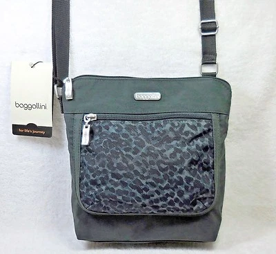 Baggallini New POCKET MEDIUM CROSSBODY Gray w/ Pattern, Pockets, Security Leash