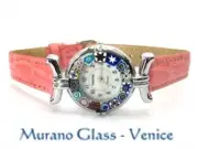 MURANO GLASS WATCH authentic CERTIFICATE Quartz SEIKO leather CHROME, pink