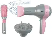 Theo Klein 5850 Braun Hair Dryer I Children's Hair Dryer Incl Brush and Diffuser Attachment I Toys for Children Aged 3 and Over