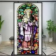 Church Style Stained Glass Window Privacy Film Static Cling Window Treatments Window Coverings Glass Sticker Decorative Film for Siding Glass Door Home Decor 15.7"x23.6"(40x60cm)