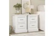 Cosmoliving Ashford White Bedside Tables 2 Sets for Bedroom Stylish Storage