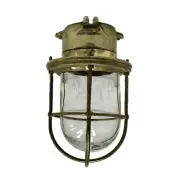 Vintage Caged Brass Nautical Ceiling Light - One Conduit