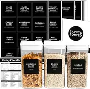 Black Pantry Labels for Food Containers - 180 Labels for Organising Food Storage for Jars and Pantry Containers - Black Stickers for Kitchen Containers
