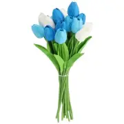 20pcs Tulips Artificial Flowers, Fake Tulip Stem(Blue/Sky Blue/Pure White)