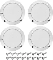 uxcell 4 Pcs 4inch White Speaker Grill Mesh Metal Woofer Guard Protector Dust Cover Bright Silver Decorative Circle ABS Frame with Screws for Home Audio Car Speaker Replacement