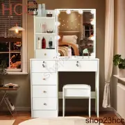 6 Drawers Vanity Table Set Makeup Dressing Table Desk with LED Mirror and Stool