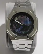 Casio G-shock Ga-2100 Custom Mod, brick pattern, stainless steel bracelet.