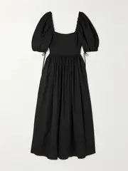 [Matteau] Matteau - Gathered Stretch-linen And Lyocell-blend Maxi Dress - Black - 2 2 Black