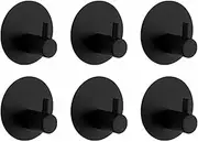 Self Adhesive Black Wall Hook, 6Pcs 3M Adhesive Hooks for Key Robe Coat Towel, No Drill No Screw Waterproof for Kitchen Bathroom Toilet 4 Pack, Matte Black Stainless Steel Hooks