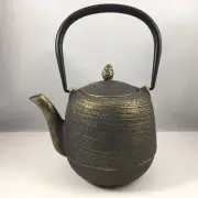 Kotobuki Japanese Cast Iron Tetsubin Teapot Antique Gold Ancient Jujube 30 Oz.