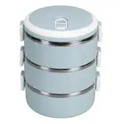 Portable 304 Stainless Steel Bento Lunch Box Thermal Cylinder Lunch Container Food Storage Containers for School Office OutdoorThree Layers Nordic Blu