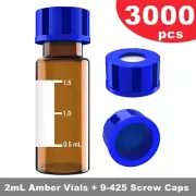 3000Ps Autosampler Vials 2mL HPLC/GC Glass Bottle 9-425 Screw Cap Pre-Slit Septa