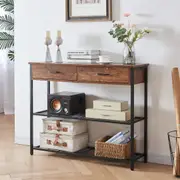 HOMFURN Entryway Table with 2 Drawers, Console Table with Storage Shelves, Sofa Table for Living Room,Rustic Brown