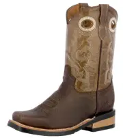 Kids Unisex Genuine Leather Cowboy Boots Dark Brown Square Toe Casual Size 13