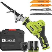 [FADAKWALT] 12V Cordless Reciprocating Saw, 2700RPM Variable Speed with Tool-Free Blade Change, 2 x 2.0Ah Batteries & Fast Charger, 4 Blades for Wood/Metal Cutting, Compact & Lightweight with LED Light