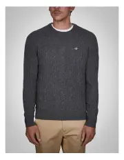 [Gant] Lambswool Cable Crew Neck Knit in Antracite Melange