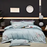 Bedding Set 4 Pcs Cotton Embroidery Flower Duvet Cover Flat Sheet 2 Pillowcases
