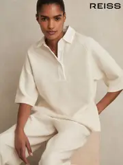 Reiss Ivory Gaia Cotton-Blend Interlock Collar Sweatshirt (F57261) | $245