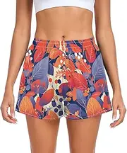 [FRODOTGV] Violet Red Oak Leafs Womens Athletic Shorts Elastic Waisted Exercise Shorts for Travel Volleyball Running Cycling S