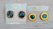 Lot 2 Pairs Vintage Paua Abalone Shell & Enamel Stud Pierced Earrings
