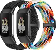 Elastic Braided Straps Compatible with Fitbit Charge 5/Fitbit Charge 6, Breathable Adjustable Stretchy Nylon Loop Replacement Bands for Fitbit Charge 6 Charge 5 Sport Strap for Women Men