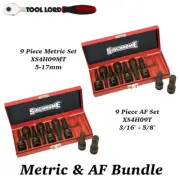 Sidchrome 9 Piece Metric + 9 Piece AF 1/2” Drive Hex Allen Key Impact Socket Set