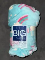 The Big One Our Favorite Plush Throw Blue and Pink Unicorns Rainbow Clouds