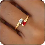 [Honsny] Gold Birthstone Rings for Women Non Tarnish 14K Gold Plated Adjustable Emerald Ring Cubic Zirconia Gemstone Promise Ring for Her Engagement Personalized Waterproof Jewelry Gifts for Birthday