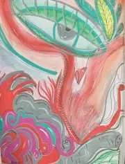 Abstract Venus Flytraps Ink Mixed Media Painting Paper Moody Ooak