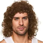 Brown Curly Wig for Men 80s Mullet Wigs (Only Wigs)