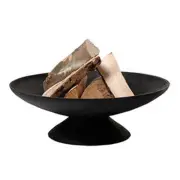 Ignite 59cm Large Round Black Steel Firepit/Planter Bowl with Fluted Base -