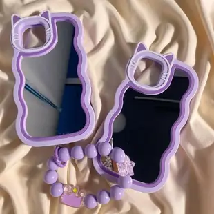 圖拉殼 立體紫色貓耳補妝鏡適用iphone14Pro Max蘋果14Plus/13Pro手機殼iPhone12/11鏈條XR/XS可愛女款保護套