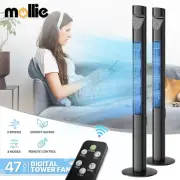 2 Pieces 47"Oscillating Bladeless 3-Speeds Low Noise Tower Fan w/LED Thermometer