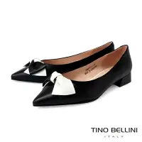在飛比找Yahoo奇摩購物中心優惠-Tino Bellini 羊皮典雅雙色蝴蝶結尖頭低跟鞋-黑