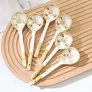6 Pcs Porcelain Soup Spoons Set Chinese Style Spoons Long Handle Chinese Round Soup Spoon Hand Painted Pretty Flower Spoon 6.5”×1.8” Elegant Soup Spoons Vintage Soup Spoons for Soup Ramen Milk Rice