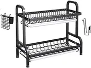 5-in-1 Dish Drying Rack, 2 Tier Rustproof Cutlery Rack for Kitchen Countertop with Draining Board,Cutting Board Holder,Cup Holder, Cutlery Rack, Detachable Dish Drainer Organizer Shelf