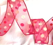 Christmas 1.5" x 5 yards Iridescent Dots on Pink Sheer Wired Ribbon Pretty
