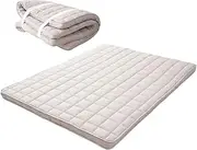 EMOOR Japanese Padded Futon Mattress Machi Queen Gray, Gusset Foldable Storable Elastic Bands Floor Sleeping Guest Bed Tatami Mat