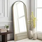 HLFMVWE Wall Mirror Full Length Metal Aluminum Framed Floor Mirror 48"x16" Arched Large Full Body Mirror for Bathroom Living Room BedroomEntryway Dressing Room Brass