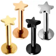 16G ⭐STAR INTERNALLY THREADED ROSE GOLD STEEL LABRET TRAGUS DAITH STUDS EAR RING