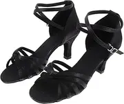 [LIFKOME] 1 Pair Satin High Heels Dance Shoes Open Toe Latin Dance Shoes for Lady Size 37 (Black)