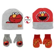 Sesame Street Elmo Reversible Winter Beanie Hat and Mittens Set, Boys Ages 2-4
