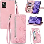 [Monwutong] Zipper Storage Design Wallet Phone Case for Motorola Edge 30 Neo, Skin Friendly Feel Leather Case with Magnetic Clasp and Muliti-Card Slots Holster for Moto Edge 30 Neo,SZY Pink