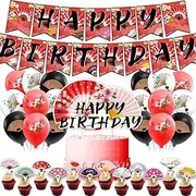 Folding Fans Party Decorations Folding Fans Birthday Party Supplies Includes Chinese Japanese Folding Fans Birthday Banner, Cake Topper, Cupcake Toppers, Balloons